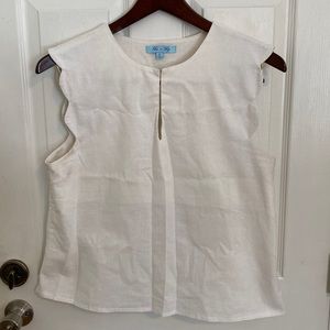 She + Sky Scallop Side Linen Tank Top